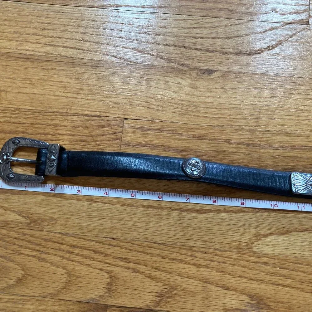 Leather Belt w/ Silver-Tone Embellishments